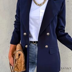 Lasaky - Premium Double-breasted Blazer with Timeless Style, Elegant Long Sleeve Lapel Blazer for Womens Wardrobe Double Blazer, Basic Blazer, Blazer Casual, Hooded Winter Coat, Plus Size Suits, Ladies Blazer, Lapel Blazer, Vibe Clothes, Casual Blazer