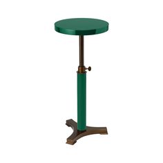 a small table with a green top and metal legs on the bottom, against a white background