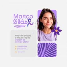 a woman is smiling for the camera with purple flowers in her hair and an ad that says marco rijapa