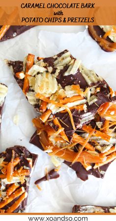 pretzel and potato chip chocolate bark recipe with text overlay that reads pretzel & potato chip chocolate bark