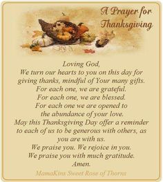 a prayer for thanksgiving with an image of a turkey