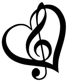 the treble clefs symbol is shown in black and white, with a heart shaped