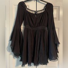 Originally Cream Color But Dyed It Black Never Worn Black Lace Trim Dress For Festival, Whimsical Goth Fashion, Tardis Dress, Grunge Witch, Epic Clothes, Soft Goth, Sleepy Girl, Hot Topic Dresses, Steampunk Dress