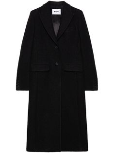 black logo patch to the rear peak lapels front button fastening two front flap pockets long sleeves buttoned-cuff sleeves straight hem mid-length Farfetch Coat, Lapel Coat, City Dress, Peak Lapel, E Logo, Dolce E Gabbana, Coat Black, Summer Beach Wear, Black Logo