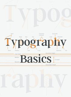 the typography basics book is shown in black and orange, with words above it