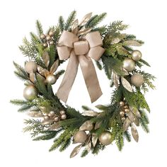 a christmas wreath with gold and silver ornaments