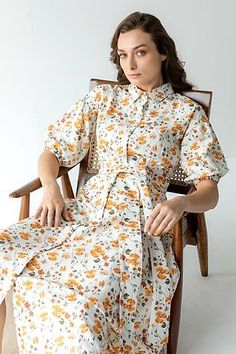 Shop for Sruti Dalmia Multi Color Pure Cotton Rylee Floral Print Dress for Women Online at Aza Fashions Embroidery Floral, Printed Maxi, Dress For Women, Shirt Collar, Printed Maxi Dress, Floral Print Dress, Aza Fashion, Slow Fashion, Half Sleeves