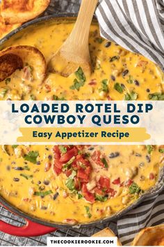 loaded rota dip cowboy queso recipe in a red skillet