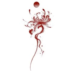 red ink splattered on the side of a white wall with a flower in it