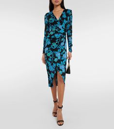 Nevine Printed Jersey Midi Dress in Black - Diane Von Furstenberg | Mytheresa Chic Printed Midi Dress For Evening, Elegant Printed Midi Dress For Evening, Elegant Floral Print Midi Dress In Viscose, Elegant Viscose Midi Dress With Floral Print, Evening Floral Print Midi Dress, Chic Printed Evening Midi Dress, Chic Printed Viscose Midi Dress, Elegant Floral Print Viscose Midi Dress, Elegant Printed Midi Dress