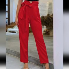 Fashion Fads Come And Go, But Your Love For A Classic Staple Like The Belted We Go Red High-Waisted Pants, Will Never Fade! These High-Waisted Pants, Have A Belted Waist. The Slightly Tapered Legs Keep This Look Chic And Clean. Brand New. Size L 8/10. Fitted Red Bottoms For Day Out, Trendy Red Pants For Day Out, Red Non-stretch Bottoms For Day Out, Non-stretch Red Bottoms For Day Out, Red High Waisted Pants, Go Red, Belted Pants, Red High, Never Fade