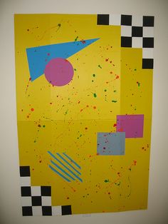 an abstract painting with squares, dots and lines