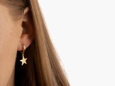 Cute and Dainty 14k Gold Filled Star Hoop Earrings - an everyday go-to pair of huggie hoops. Simple, dainty and classy, these little star hoops are perfect for wearing stacked with other dainty hoops and studs. DETAILS *Material: 14K Gold Filled. *Hoop diameter: 15mm. - 0.59in. *Charm size: 15x13mm. - 0.59x0.51in. *Type: Hanging hoop earrings. *Light weight and easy to wear. *They are sold in singles and pairs. Both options are available on the dropdown menu. PACKAGING All jewelry arrives nicely Elegant Star Charm Huggie Earrings As Gift, Elegant Huggie Earrings With Star Charm For Gift, Elegant Star Shaped Huggie Earrings For Gift, Hypoallergenic Star Shaped Jewelry, Minimalist Star Charm Earrings For Everyday, Elegant Star Charm Huggie Earrings For Gift, Elegant Star Shaped Hoop Earrings Gift, Everyday Yellow Gold Earrings With Star Charm, Everyday Star-shaped Tarnish-resistant Earrings