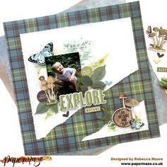 a scrapbook page with an image of a boy and some other things on it