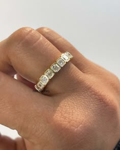 Gold Eternity Ring, Yellow Gold Color, Dainty Band, Engagement Ring Prices, Asscher Cut Diamond, Unique Wedding Bands, Asscher Cut, 18k Yellow Gold Ring, Eternity Wedding Band