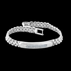 Platinum Kada, Bangles & Bracelets by Jewelove Men of Platinum Platinum diamond bracelet for men. PGI Code 23PTMKB22. Metal : Platinum  Platinum Purity : 95% Purity Mark : Pt 950 Estimated Weight : 37.01 grams  Diamond Weight : 0.47 cts. Diamond Clarity : VVS or SI (as selected above) Diamond Color : GH or IJ (as selected above) Diamond Grading Report : SGL Certificate of Authenticity : Platinum Guild International Luxury Diamond Bracelet For Anniversary, Platinum Bracelets For Men, Kada Bangles, Mens Diamond Bracelet, Om Pendant, Platinum Bracelet, Platinum Rose Gold, Bangles Bracelets, Wedding Jewelry Bracelets