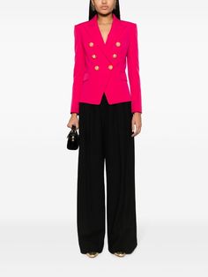 Balmain double-breasted Wool Blazer - Farfetch Balmain Jacket, Statement Jacket, Outer Jacket, Fuchsia Color, Fuchsia Pink, Dress Pant, Emilio Pucci, Wool Blazer, Denim Pant