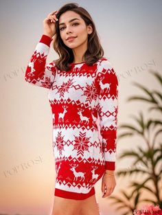 Poprose - Winter's Warmth Knitted Jewel Neckline Dress White Crew Neck Sweater Dress For Winter, White Knit Crew Neck Dress, White Knit Dress With Crew Neck, Winter Knitted Dress With Crew Neck, Jewel Neckline Dress, Traditional Sleeve, Neckline Dress, Jewel Neckline, Necklines For Dresses