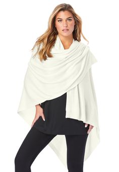 Stay warm and look elegant in this super-soft oversized shawl wrap. Wear it over an evening look for a dose of classic style or use it as a cozy blanket scarf for a more casual look. Black or Ivory. 80" L x 36" WAcrylicImportedMachine wash | Women's Oversized Shawl by Accessories For All in Ivory Ovwrsoze Scarf, Oversized Scarf Wrap, Cheap Women's Shawl For Fall, Evening Shawls And Wraps, Evening Look, Evening Shawls, Occasion Dresses Wedding, Trendy Fall Outfits, Tunic Tank Tops