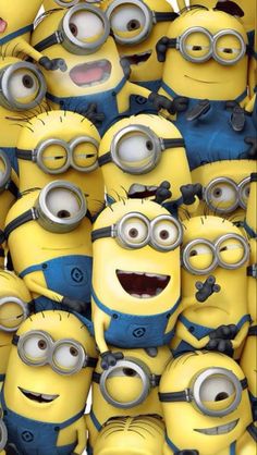 a bunch of small yellow and blue minions