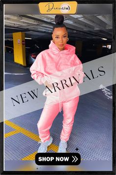 Solid Color Long Sleeve Hoodie Sweatpants Two-piece Set Pink Tracksuit For Winter Streetwear, Pink Hoodie Tracksuit For Winter, Pink Casual Sweatpants For Winter, Pink Hooded Tracksuit For Fall, Pink Tracksuit With Drawstring Hood, Casual Pink Tracksuit For Streetwear, Pink Casual Tracksuit For Streetwear, Pink Long Sleeve Tracksuit For Leisure, Pink Tracksuit For Leisure In Winter