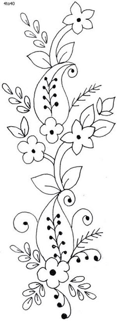 a drawing of flowers and leaves on a white background