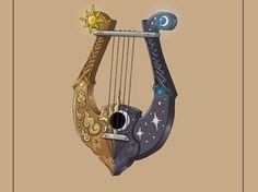 an illustration of a musical instrument with stars and moon designs on it's strings