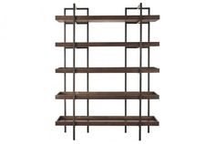 the shelf is made out of metal and wood, with three shelves on each side