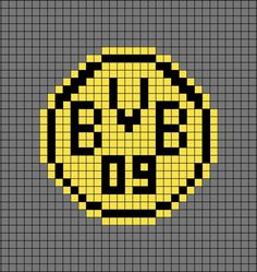 A pixel art template of the BVB logo. Also known as Borussia Dortmund, Ballspielverein Borussia 09 e. V. Dortmund, German. F.C stands for football club, excluding the American way. Pixel Art Football Shirt, Football Pixel Art, Pixel Art Football, Pixel Art Logo, Dortmund Logo, Fc Logo, Art Football, Graph Paper Drawings, Hacker Wallpaper