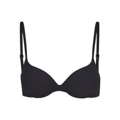 You’ll look and feel so good in our reinvented, buttery-soft t-shirt push-up bra. This innovative style offers a sexy, supportive lift with its light push-up foam pads and flexible, ultra-comfortable underwire. Features 360 stretch to fit in between sizes, adjustable straps, and hook and eye back closure. Fits true to your SKIMS bra size. | SKIMS Push-Up Bra | Black | Fits Everybody Cute Bras Push Up, Bra Png, Black Bras, Cute Bra, Demi Bras, Bandeau Bra, Triangle Bralette, Full Coverage Bra, Innovative Fashion