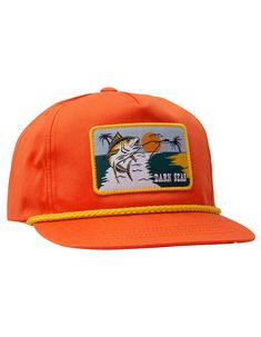 Dark Seas Harbor Snapback Hat. Woven Patch On Front. Tridents Logo Embroidery On Side. Brim Rope Detail. High Profile. Adjustable Snapback Closure. 60% Cotton 40% Polyester. Imported. Orange Adjustable Hat With Embroidered Logo, Adjustable Orange Hat With Embroidered Logo, Orange Snapback Hat For The Beach, Orange Snapback Hat For Beach, Trident Logo, Camp Hat, New Balance Numeric, Flannel Sweatshirt, Orange Hats