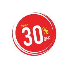 an up to 30 % off sale sticker with the number thirty on it's side