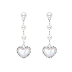 PRICES MAY VARY. Material: These pearl heart earrings are made of genuine 925 Sterling Silver, Rhodium/18K Gold, which is Hypoallergenic, Lead-free, Nickel-free, Cadmium-free. Size: The total length is about 3.5cm/1.4in. Its weight is about 1.6g/pair. Made of 925 sterling silver, it is lightweight and no pressure on the ears. Design: These pearl heart dangle earrings add a simple and fashion accessory for your everyday wear. Gift: Each pair comes with an exquisite and cute gift box separately. I Pearl Heart Earrings, Earrings Chain, Chain For Women, Pearl Heart, Cute Gift Boxes, Heart Dangle Earrings, Heart Drop Earrings, Sterling Silver Heart, Teen Girls