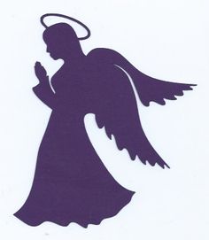 the silhouette of an angel is shown in purple