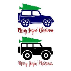 three jeeps with christmas trees and merry japan christmas written on the front in red, white, and blue