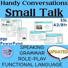 a blue poster with the words handy conversations small talk