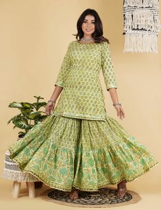 Cotton Sharara With Printed Motifs For Designer Wear, Designer Digital Print Sharara With Straight Kurta, Floral Cotton Sharara With Straight Kurta, Spring Straight Kurta Sharara With Printed Motifs, Semi-stitched Sharara With Printed Motifs And Straight Kurta, Cotton Sharara, Colour Palate