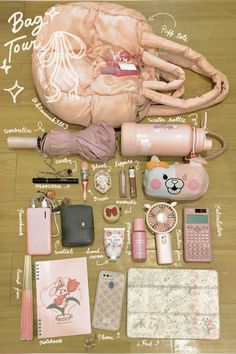 The contents of my current school bag! ✨ Cute Bag Essentials, Traveling Backpack Essentials, What’s In My Bag Coquette, Whats In My School Bag Coquette, What's In My School Bag Aesthetic, School Handbags Essentials, Essential Bag Items, Coquette Whats In My Bag, Bag Tour For School