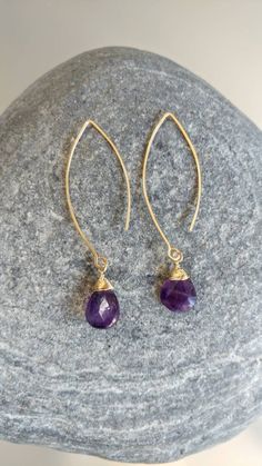 "The perfect everyday earring! This beautiful earring is handmade with either sterling silver or gold filled wire and a natural faceted teardrop amethyst. Completely hypoallergenic and tarnish resistant. Perfect to dress up, but can also be dressed down with jeans and a tee shirt. The stones measure approximately 1/2\" and hang from a 2\" open ear wire. *I can make the ear wire longer or shorter if you need. Please message me for custom length. *Custom colors are also available upon request. Ple 14k Gold Filled Teardrop Earrings For Gift, Dainty Handmade Teardrop Threader Earrings, 14k Gold Filled Teardrop Linear Earrings As Gift, Affordable Faceted Teardrop Beaded Earrings, Pierced Teardrop 14k Gold Filled Earrings, Gift Teardrop Threader Earrings With Ear Wire, Elegant Purple Hoop Earrings For Gifts, Teardrop Threader Earrings Gift, Everyday Teardrop Gemstone Earrings