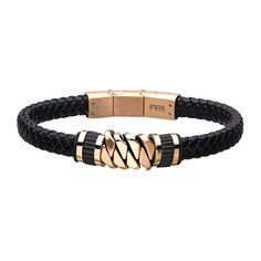 Dante Men's Braided Leather Goldtone Serrated Station Bracelet Serrated-texture stations bookend the staggered links that accent this leather bracelet, a stylish everyday choice.        Fits approx. 8" to 8.50"L (removable link)     Stainless steel; goldtone PVD accenting; polished finish      Slide magnetic clasp      What is PVD? The plating process used to make any black, gold-tone, or other colors on the stainless steel is PVD (physical vapor deposition) is a highly durable process commonly Modern Leather Bracelet For Formal Occasions, Modern Leather Bracelet For Business, Modern Leather Bracelets, Modern Leather Bracelets For Everyday, Business Bracelet With Leather Strap, Business Leather Bracelets With Leather Strap, Station Bracelet, Mens Braids, Crafts Ideas