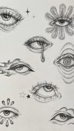 several different types of eye shapes and their corresponding features are depicted in this drawing by an artist