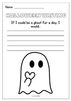 a ghost writing paper with the words halloween written on it