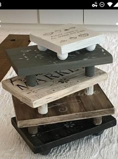 three wooden crates stacked on top of each other with the words love written on them