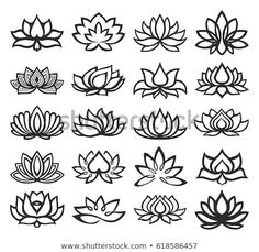 lotus flower icon set in black and white stock photo edit now rh shutterstocker com