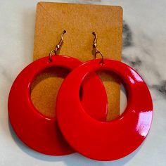 Lightweight Trendy Red Circular Jewelry, Retro Red Summer Jewelry, Casual Red Earrings For Party, Casual Red Party Earrings, Trendy Red Hoop Earrings For Everyday, Retro Red Round Earrings, Red Retro Round Earrings, Retro Red Earrings For Summer, Red Hoop Earrings For Summer