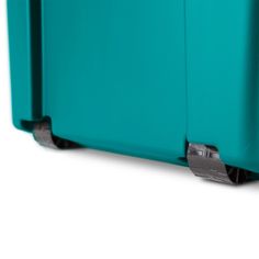 a turquoise suitcase with two handles on it