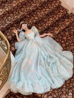 Fantasy Princess Dress Aesthetic, Big Puffy Dresses, Royal Aesthetic Princess Dress, Light Blue Princess Dress, Aesthetic Princess Dress, Princess Pose, Prom Dress Princess, Victorian Ball Gowns