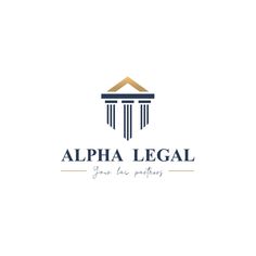 the logo for a law firm that has been named as alpha legal, which is located