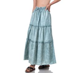 Zenana Maxi Skirt Blue Gray Mineral Wash Tiered Boho Drawstring Waist Womens New New In Package. Maxi Skirt Blue, Fringe Clothing, Cotton Maxi Skirt, Navy Ribbon, Cotton Maxi Skirts, Sewing Ribbon, Cotton Maxi, Midi Maxi Dress, Plus Size Womens Clothing