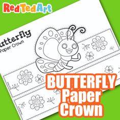 a butterfly paper crown with the words butterfly paper crown on it and an image of a ladybug